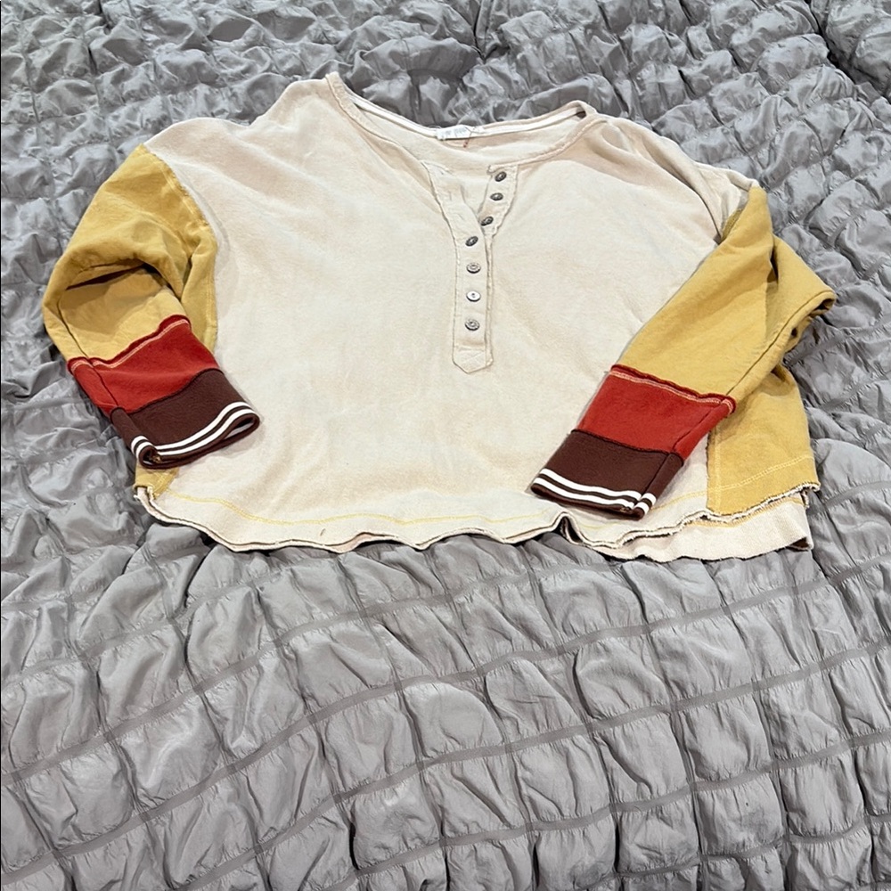 Color block  Womens Long Sleeve Henley Shirt